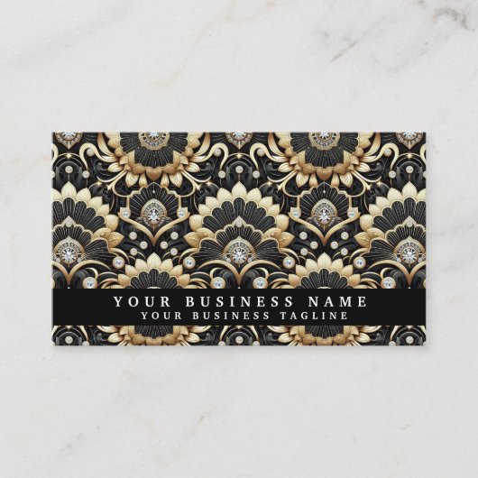 Glam Diamond Black & Gold Art Deco Business Cards 名刺 (正面)