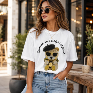 Glam Diamond Teddy Bear Fashion Women's T-Shirt Tシャツ