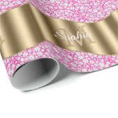 Glam Diamonds明るい赤紫色、金ゴールドモノグラム、スクリプト名 ラッピングペーパー (ロールコーナー)