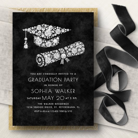 Glam Diamonds Graduation Party Invitation 招待状