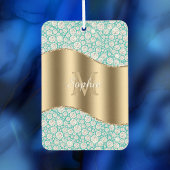 Glam Diamonds onティール（緑がかった色）、金ゴールド・モノグラム、スクリプト名 カーエアーフレッシュナー