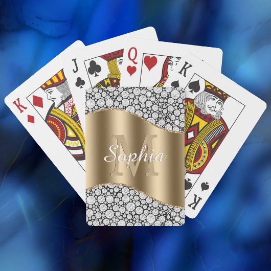 Glam Diamonds on Black、金ゴールド・モノグラム、スクリプト名 トランプ