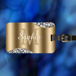 Glam Diamonds on Black、金ゴールド・モノグラム、スクリプト名 ラゲッジタグ