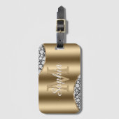 Glam Diamonds on Black、金ゴールド・モノグラム、スクリプト名 ラゲッジタグ (正面縦)