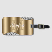 Glam Diamonds on Black、金ゴールド・モノグラム、スクリプト名 ラゲッジタグ (正面横)