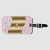Glam Diamonds on Pink,金ゴールド・モノグラム，スクリプト名 ラゲッジタグ (正面横)