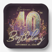 Glam Disco Ball Music Notes 40th Birthday Party ペーパープレート (正面)