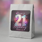 Glam Disco Ball Musical Notes Pink 21st Birthday スクエアシール