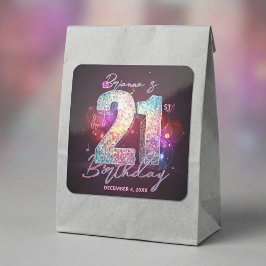 Glam Disco Ball Musical Notes Pink 21st Birthday スクエアシール