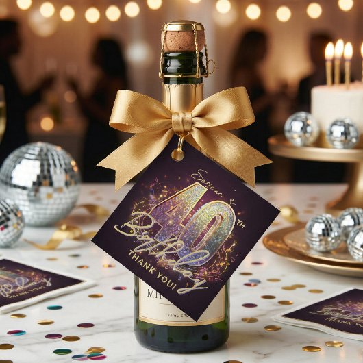 Glam Disco Ball Party 40th Birthday Thank You フェイバータグ