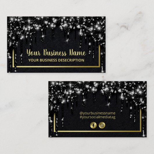 Glam Drepting Blackグリッター金ゴールドソーシャルメディア 名刺 (正面/裏面)