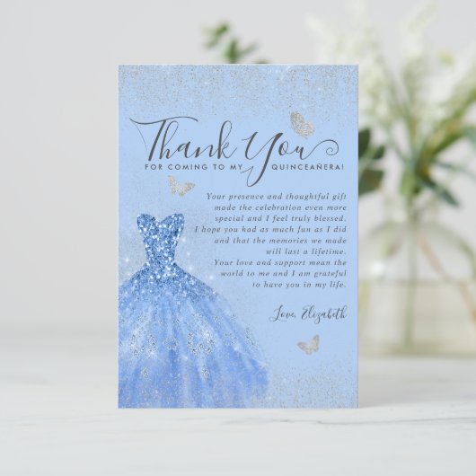 Glam Dusty Blue Silverグリッターキンセアニェラ写真 サンキューカード (スタンド正面)
