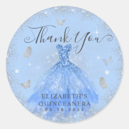 Glam Dusty Blue Silver Gown Quinceaneraありがとうございます ラウンドシール