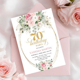 Glam Dusty Pink and Gold 70th Birthday Invitation 招待状