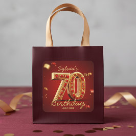 Glam Elegant Gold & Ruby Red Gems 70th Birthday スクエアシール