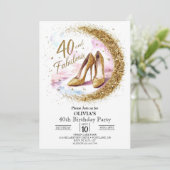 Glam Fabulousデジタル金ゴールド40th Birthday 招待状 (スタンド正面)