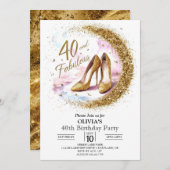 Glam Fabulousデジタル金ゴールド40th Birthday 招待状 (正面/裏面)