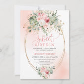 Glam Floral Blush Roses Sweet Sixteen Invitation 招待状 (正面)