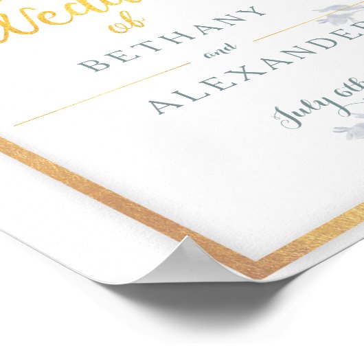 Glam Flowers金ゴールドフレーム結婚のウェルカムサイン ポスター (角)