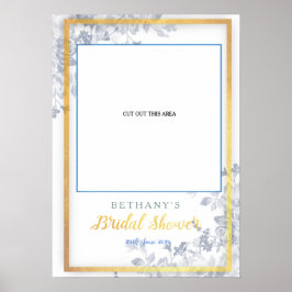 Glam Flowers金ゴールドブライダルシャワーカットフォトブース ポスター