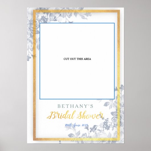 Glam Flowers金ゴールドブライダルシャワーカットフォトブース ポスター (正面)