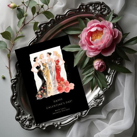 Glam Four Pretty Elegant Women Galentine's Day カード