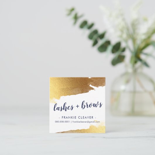 GLAM GILDED金ゴールドエッジ手札付きスクリプトnavy スクエア名刺 (スタンド正面)