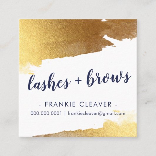 GLAM GILDED金ゴールドエッジ手札付きスクリプトnavy スクエア名刺 (正面)