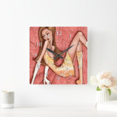 『Glam Girl Sechy Sassy Go-Go Girl With Numbers』 スクエア壁時計 (ホーム)