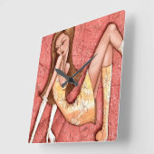 『Glam Girl Sechy Sassy Go-Go-Go Girl』 スクエア壁時計 (傾斜)