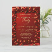 Glam Glitter Red Gold Hearts Valentine's Day Party 招待状 (スタンド正面)
