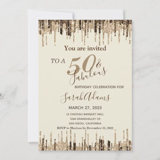 Glam Glittery Spark 50と素晴らしい誕生日パーティー 招待状 (裏面)