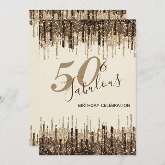 Glam Glittery Spark 50と素晴らしい誕生日パーティー 招待状 (正面/裏面)