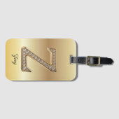 Glam Gold ダイヤモンド モノグラムイニシャル Z ラゲッジタグ (正面横)