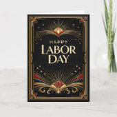 Glam Gold Art Deco Happy Labor Day カード (正面)