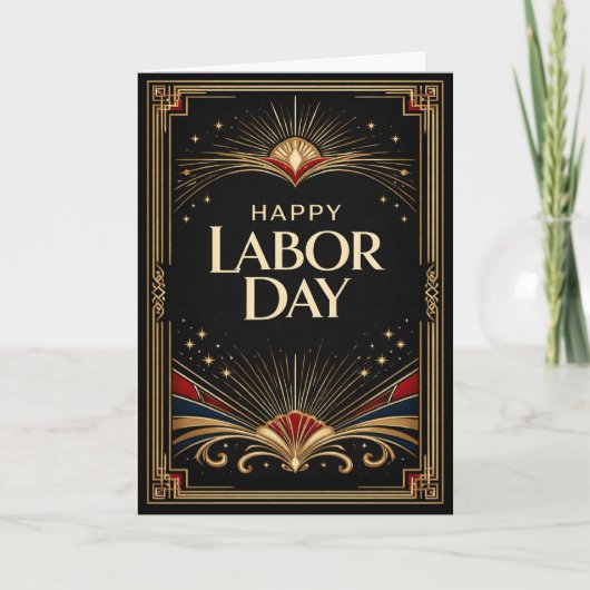 Glam Gold Art Deco Happy Labor Day カード (正面)