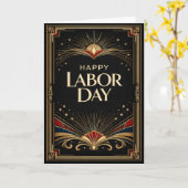 Glam Gold Art Deco Happy Labor Day カード (黄色い花)