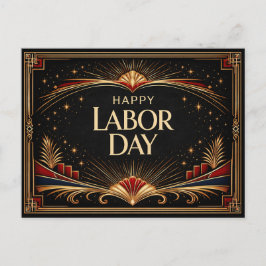 Glam Gold Art Deco Happy Labor Day シーズンポストカード