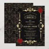 Glam Gold Black Casino Gatsby 20s Senior PROM 招待状 (正面/裏面)