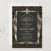 Glam Gold Black Gatsby Roaring 20s Senior PROM 招待状 (正面)
