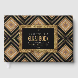 Glam Gold Black Geometric Art Deco Wedding ゲストブック