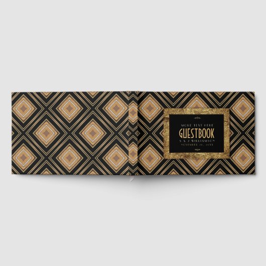 Glam Gold Black Geometric Art Deco Wedding ゲストブック (全面)