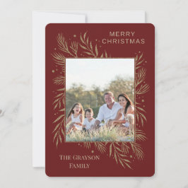 Glam Gold Botanical Maroon Photo Card シーズンカード