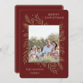 Glam Gold Botanical Maroon Photo Card シーズンカード (正面/裏面)