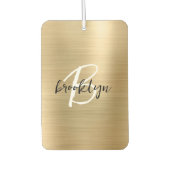 Glam Gold Brushed Metal Black White Monogram カーエアーフレッシュナー (正面)
