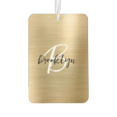 Glam Gold Brushed Metal Black White Monogram カーエアーフレッシュナー (裏面)
