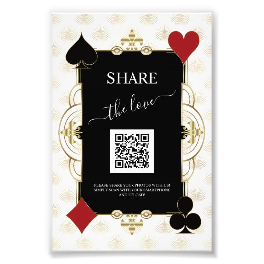 Glam Gold Casino Share The Love QR Code Wedding フォトプリント (正面)