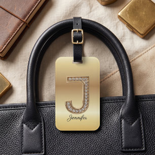 Glam Gold Diamond モノグラムイニシャル J ラゲッジタグ
