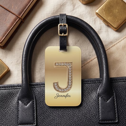 Glam Gold Diamond モノグラムイニシャル J ラゲッジタグ