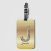Glam Gold Diamond モノグラムイニシャル J ラゲッジタグ (正面縦)